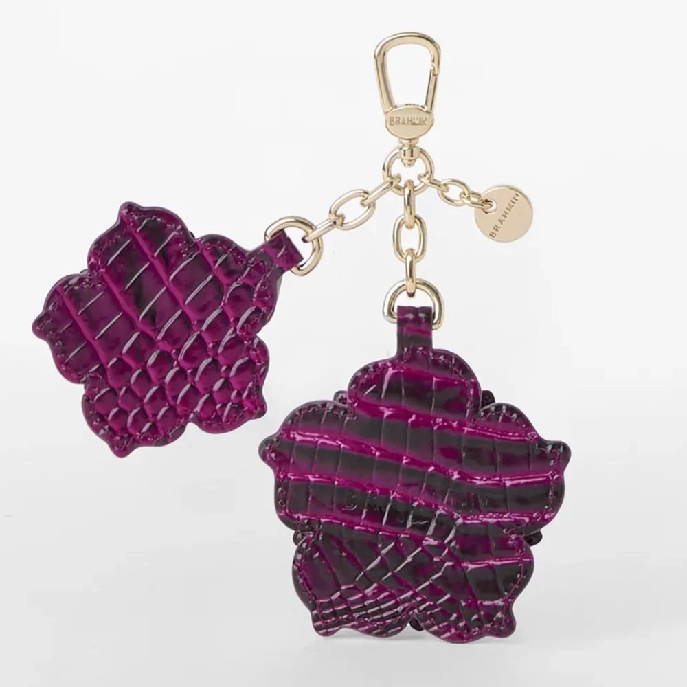Brahmin Purple Flower Bag Charm Key Fob Keychain Flower Duo